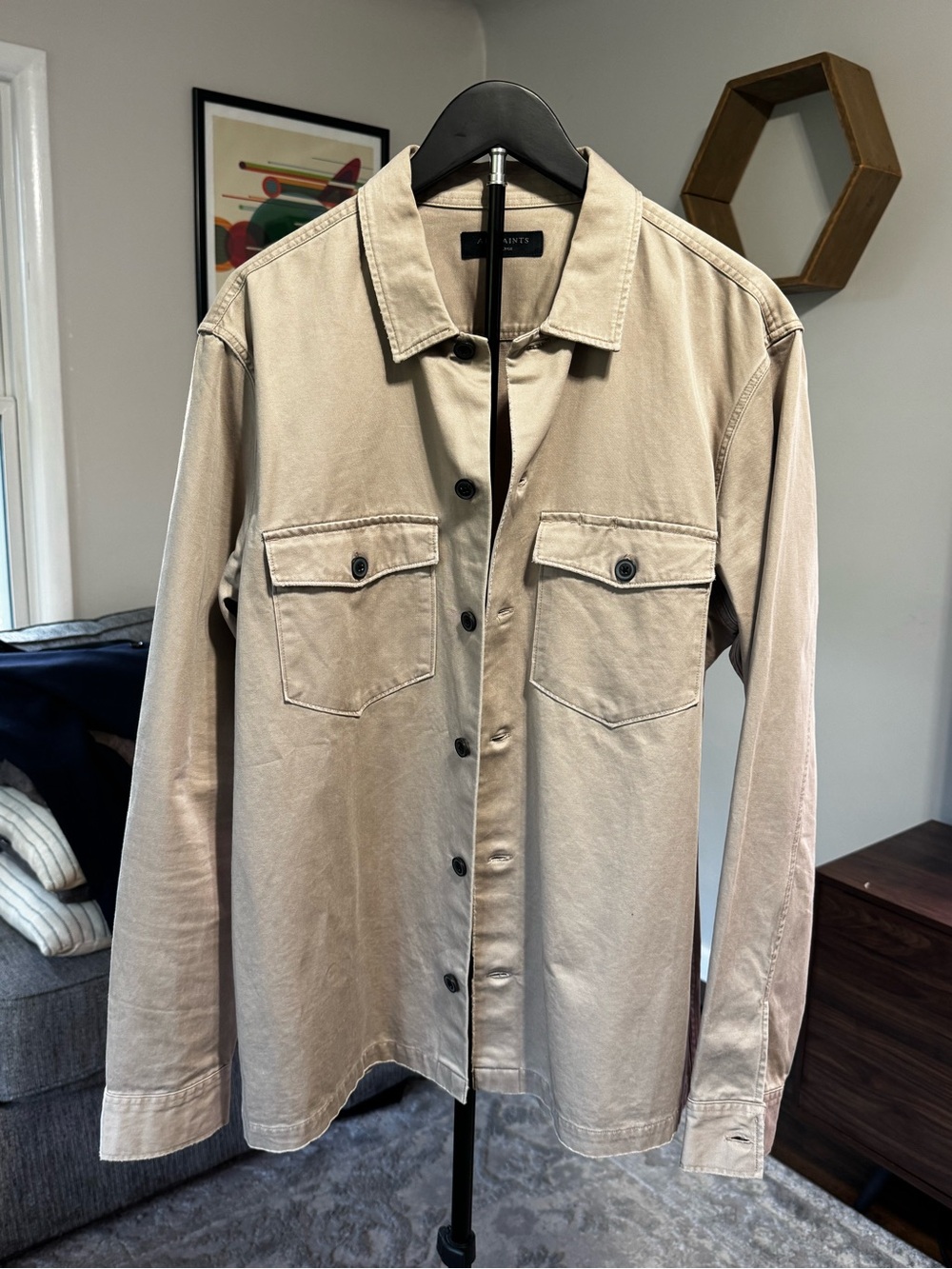 AllSaints Firebase Military Overshirt Cream & Tan Men's Size XL